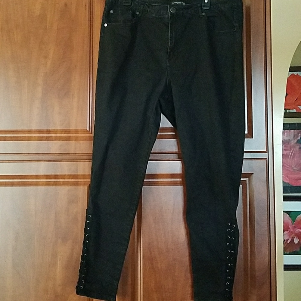 21 Black Lace Up Straight/skinny Leg Jeans